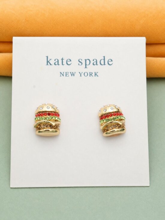 Kate Spade Jewelry - Kate Spade Fast Food Burger Stud Earrings - Gold & Crystal